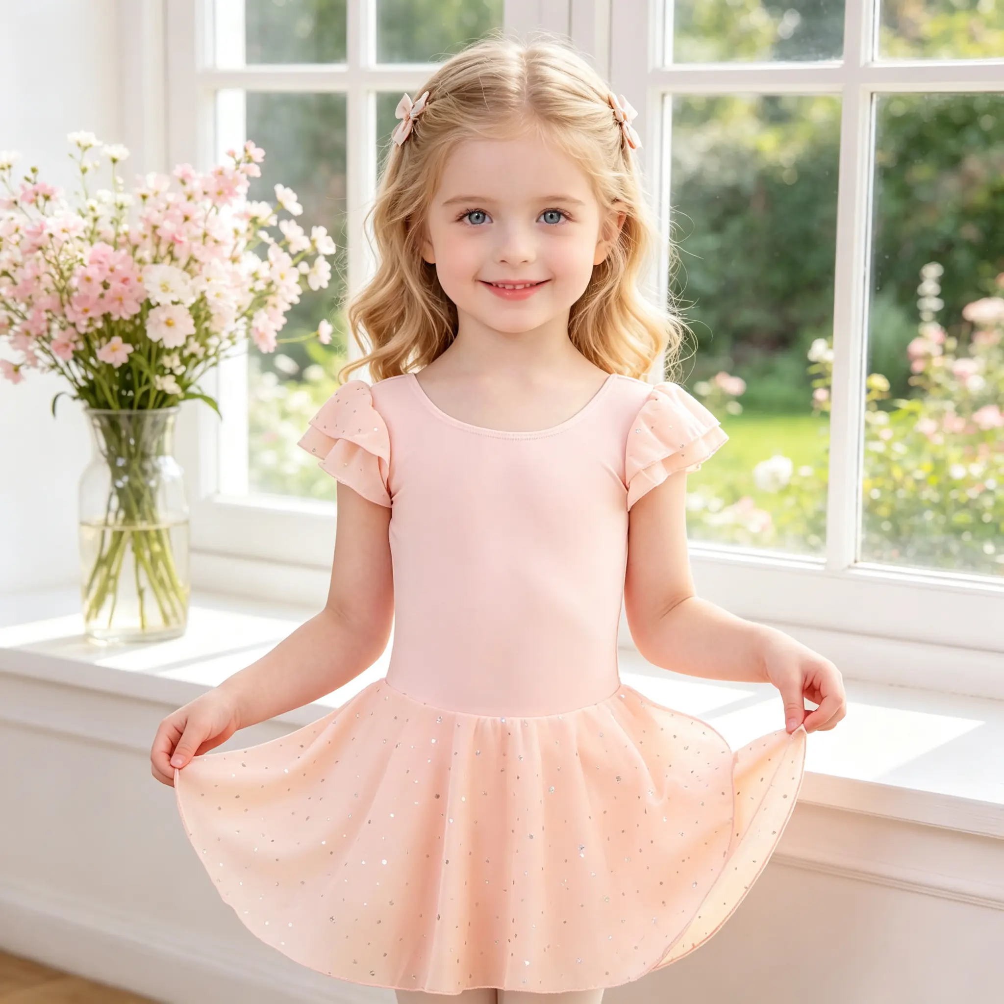 Little Girls Flutter Sleeve Ballet Dress Leotard Sparkle Tulle Skirt Kids Gymnastics Dance Outfit Toddler Ballet Class Training Costume Pink Dancewear
