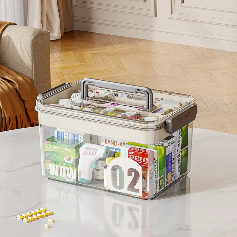 Medicine Organizer, Portable Medicine Cabinet With Smooth Sliding Rail, Integrated Partition Medication Storage Box, Sturdy Household First Aid Kit, Large Capacity Classified Storage,Wear Resistant Multi-Layer Drug Storage Cabinet.house organizers