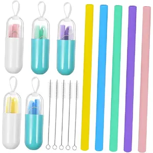 Reusable Silicone Drinking Straw Set, Foldable & Straight Design, Eco-Friendly Reusable Straws for Cocktails & Smoothies, Soft Silicone Straw