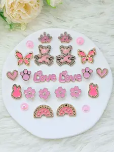24 Piece Hole Shoe Buckle Set Teddy Bear Love Cherry Blossom Design Kawaii Sweet Style Hole Shoes Decoration Accessories
