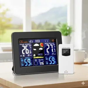 Wireless Weather Station with Color Forecast Clock, Indoor Outdoor LCD Thermometer Hygrometer, Alarm, Date Display, Moon Phase Barometer, High Precision Home Weather Monitor