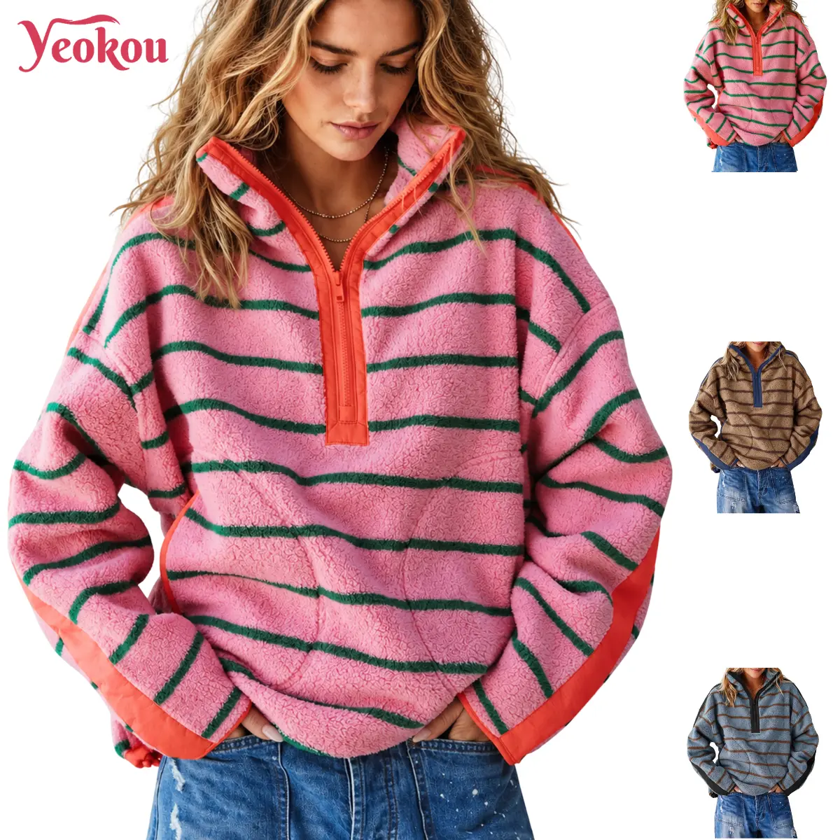 Yeokou Womens Fleece Sweatshirt Quarter Zip Pullover Winter Warm Coats