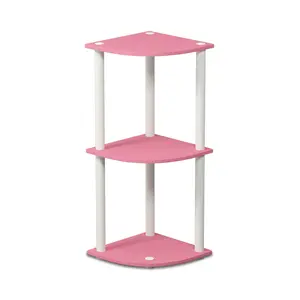 Turn-n-tube 3-tier Round Tube Reversible Corner Display Rack Multipurpose Shelving Unit  Pink/white