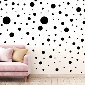 Black Vinyl Wall Decals - Assorted Polka Dot Stickers - Removable Stickers for Smooth or Textured Walls, Round Bathroom, Study, Living Room Decor