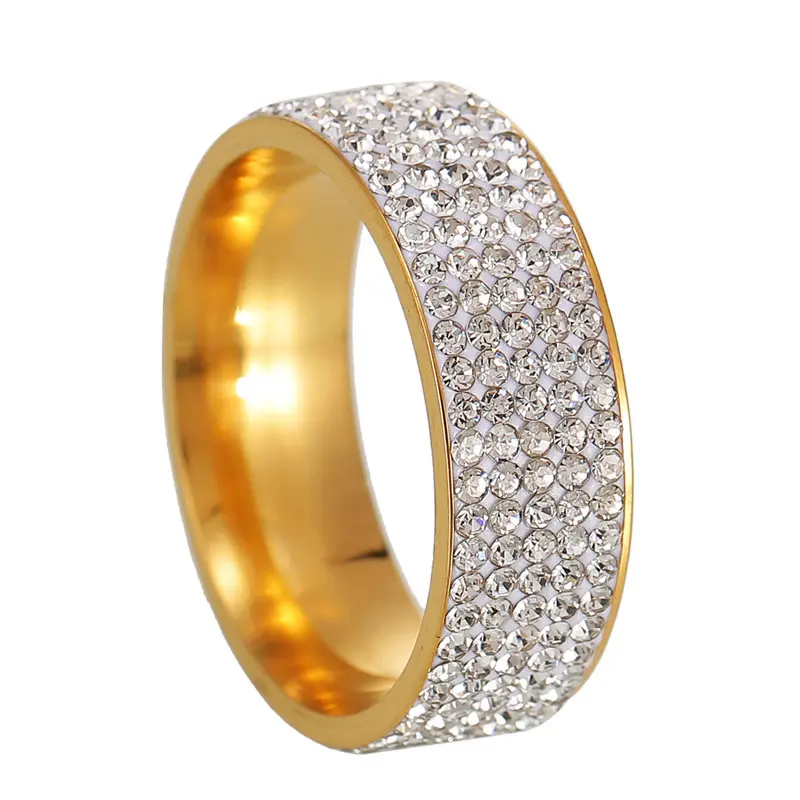 Popular hot-selling five-row diamond ring, titanium steel clay with diamond circumference, full diamond super flash ring