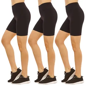 3 Pack Women's Cotton Mid Thigh Biker Shorts Legging High Wide Waistband S-3XL High Waisted 15" Leggings Short Workout Cycling Tummy Control Womenswear