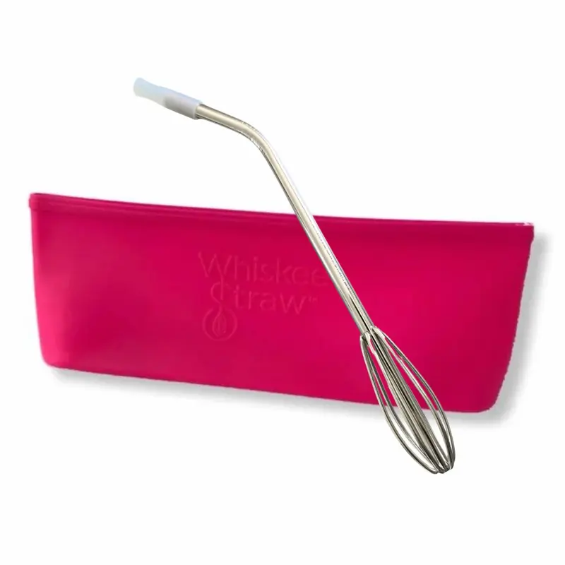 24oz WskeStraw Whisk & Straw Combo Mixing Straw Gift Set with Silicone Travel Bag, Portable Drinkware Accessories