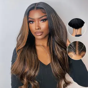 Beautyforever 7x5 Invisible Knots Put On And Go Wig Body Wave Balayage Brown Highlight Human Hair Wig Wavy