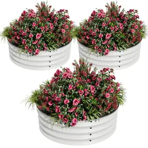 [FLASH SALE] Garvee Durable Round Metal Raised Garden Bed Kit – 3PCS 2x1FT Galvanized Planter Boxes, Open Bottom Design, Rust & Corrosion Resistant, Safe Rubber Edge, Easy Assembly – For Vegetables, Fruits, Flowers – 3-piece set, 2*1FT, White