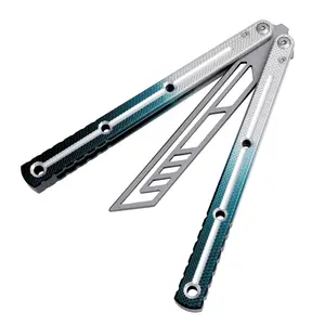 1pc Deep Blue Gradient Balisong, Aluminum Handle, Non-Sharp Blade, Perfect for Beginners, Safe Learning Tool, Ideal for Knife Enthusiasts