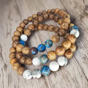 Blue Agate - White Howlite - Wenge Wood 3PC Set