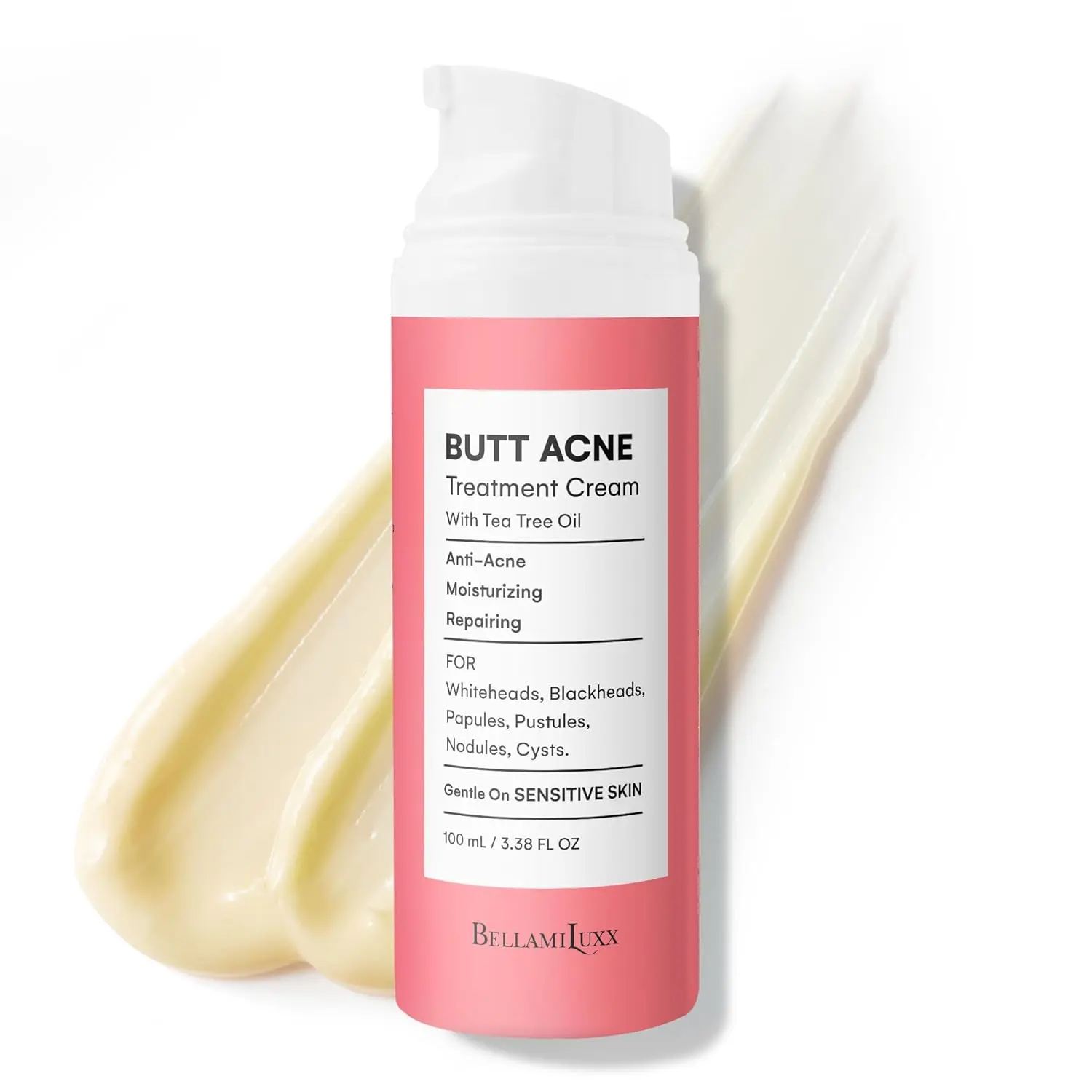 BellamiLuxx Butt Acne Clearing Treatment Cream: Body Acne Treatment for Folliculitis and Pimples on Buttocks, Thighs With 2% Salicylic Acid & Tea Tree Oil - Butt Cream for Smooth Skin