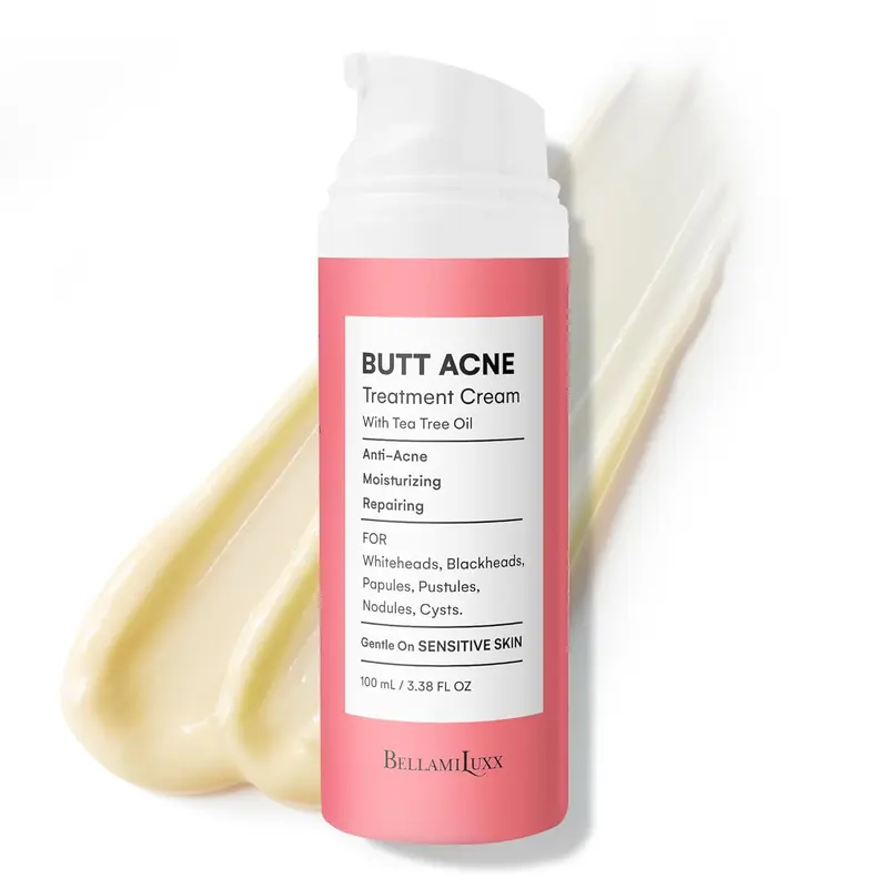 BellamiLuxx Butt Acne Clearing Treatment Cream - Body Care Blemish Cream with 2% Salicylic Acid & Tea Tree Oil, Antibacterial Pore Unclogging Folliculitis Care for Buttocks, Thighs