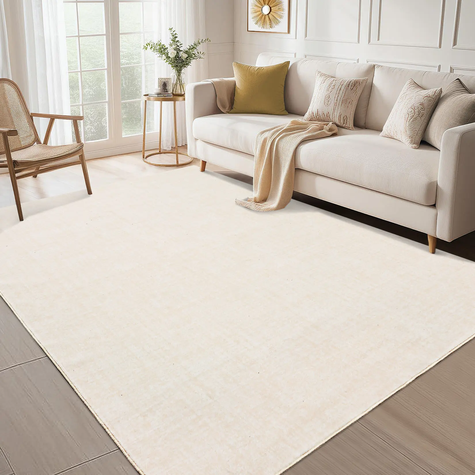 Washable Modern Solid Living Room Rugs, Soft Non Slip Area Rug for Bedroom, Indoor Contemporary Textured Throw Carpet for Dining Room Large Stain Resistant Non Shedding Floor Cover for Nursery Playroom