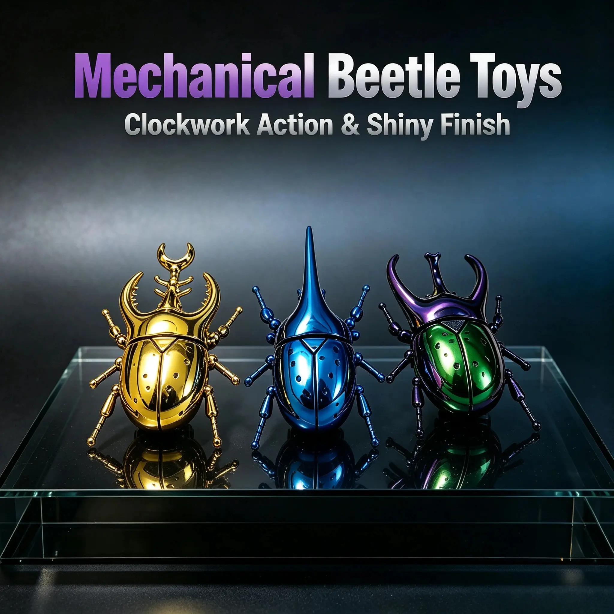 3-Pack Manual Winding ABS Plastic Beetle Shape Bug Theme Kids' Toy, Clockwork Mechanical Novelty Prank Party Favors, Holiday Gifts for Kids