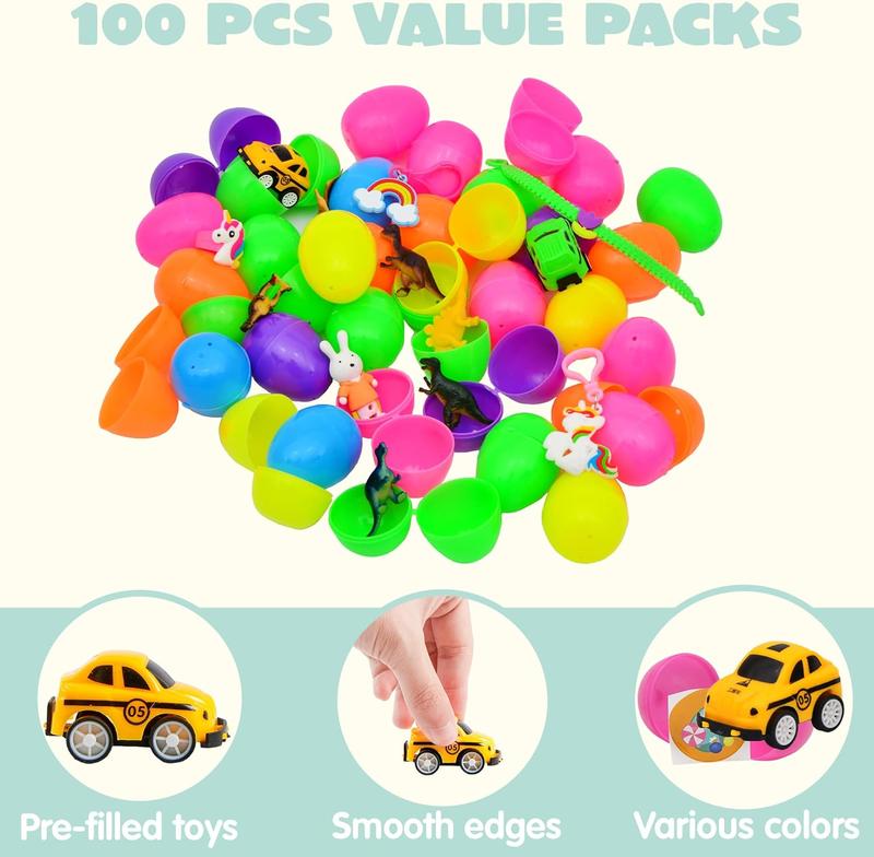 36pcs/48pcs/60pcs/80pcs/100pcs/120pcs/144pcs/160pcs/200pcs Prefilled Easter Eggs Toys and Stickers for Easter Egg Hunt, Filled with Toys Party Favors for Kids Boys Girls Easter Eggs Hunt, Basket Stuffers Fillers, Classroom Prize Supplies Kids Outdoor Play