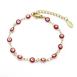 Red Evil Eye Good Luck Protection Bracelet with Gold Chain and Enamel for Women
