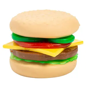 3" x 2 1/2" Stretchy Rubber Cheeseburger & Toppings Food Toys - 12 Pc.