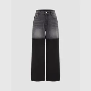Cider [size 0-10] Cider Denim Mid Rise Two Tone Patched Straight Leg Jeans
