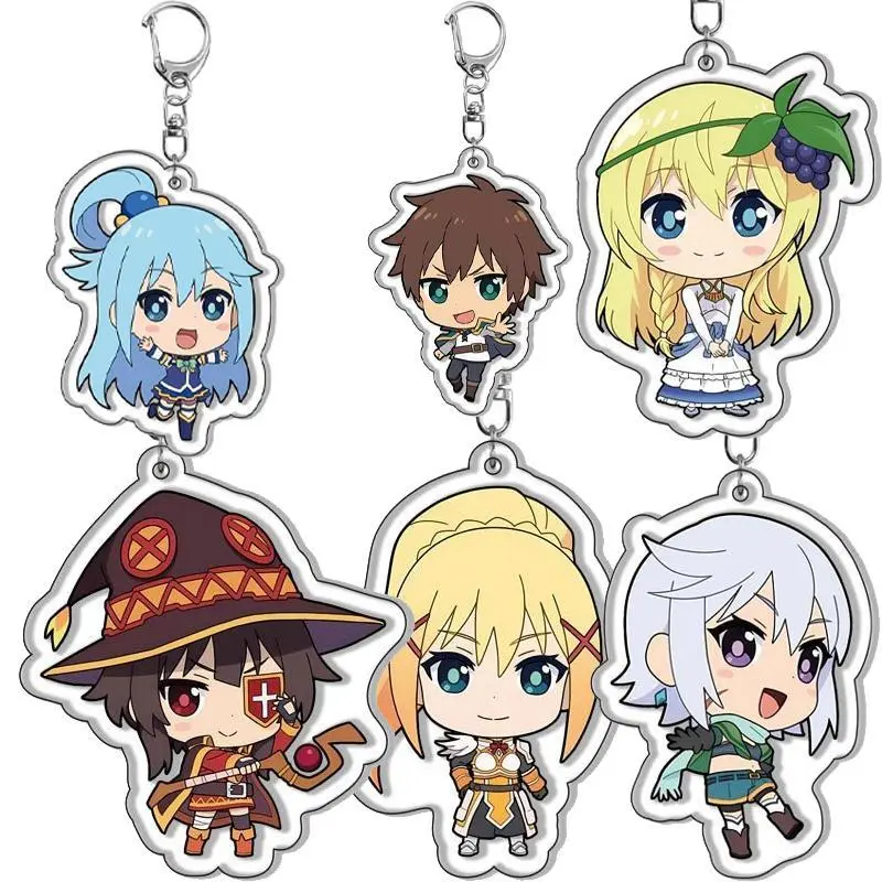 Cartoon God's Blessing on This Wonderful World Aqua Satou Kazuma Megumin  Q Version Acrylic Keychain Backpack Charm Ornaments