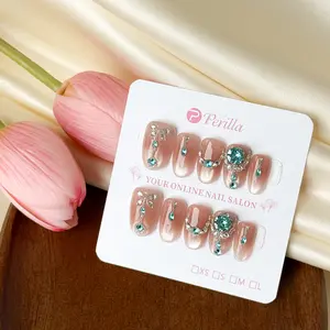 Perilla New Designs Collection Cat Eye Handmade Press On False Nails Square Oval Stick on Nails with Tool Kit