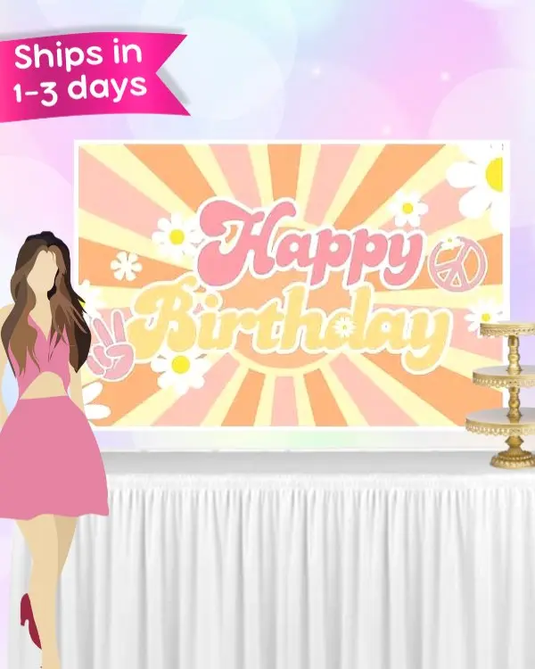 Happy Birthday Groovy Backdrop Vinyl Fabric 5ft Wide x 3ft Tall Retro Party Decorations for kids Groovy Celebrations