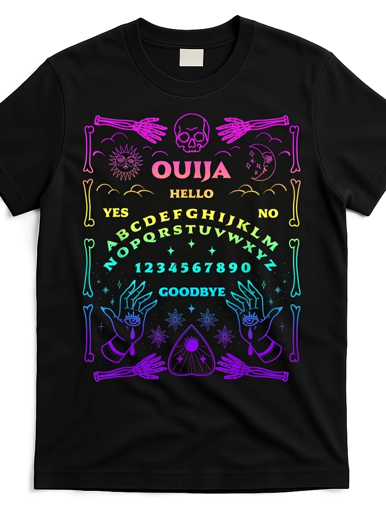 Black Gothic Witchcraft T-Shirt Featuring a Ouija unisex soft cotton short sleeve t shirt, vintage graphic casual tee for men women teens, perfect birthday holiday gift for camping travel gym daily street  wear