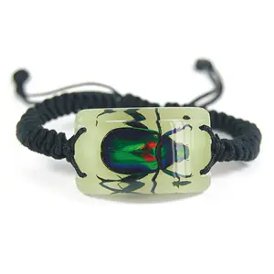 Glow in the Dark Rectangle Shaped Pendant Bracelet with Real Rutelian Beetle
