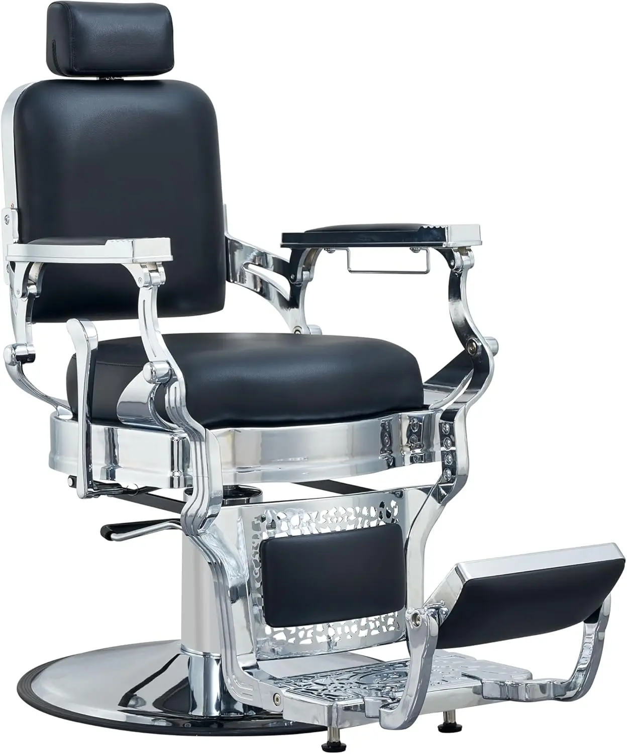 Barber Chair Heavy Duty 700 lbs - Salon Chair for Hair Stylist - Reclining Barber Chairs for Barbershop - Salon Tattoo Shampoo Beauty Massage Equipment (Silver Black)