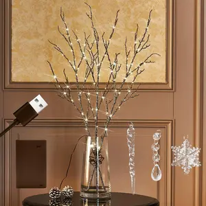 Lighted Willow Branches Christmas Glitter  Operated 32IN 120 LED Fairy Lights, Brown Branch Lights for  Holiday Decoration Indoor Outdoor