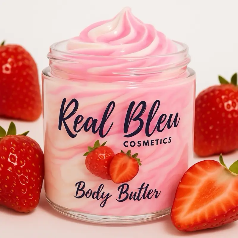 Real Blew Strawberry Shortcake Whipped Body Butter - Shea Moisturizer, Sweet Scent Body Care Cream for Dry, Flaky Skin