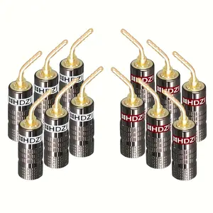 Heavy Duty 24K Banana Plug Connectors - Spiral Speaker Plug, Gold Tip Curved Pin, Durable Aluminum Housing, Speaker Terminal Connectors, Speaker Cable Connectors, Speaker Connectors
