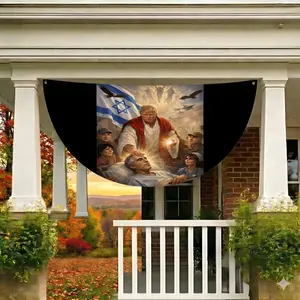 Trvmp as Jesus Healing the Sick E Meme Semi-Circular Banner - Promised to Me 3000 Years Ago Political Satire popular satire