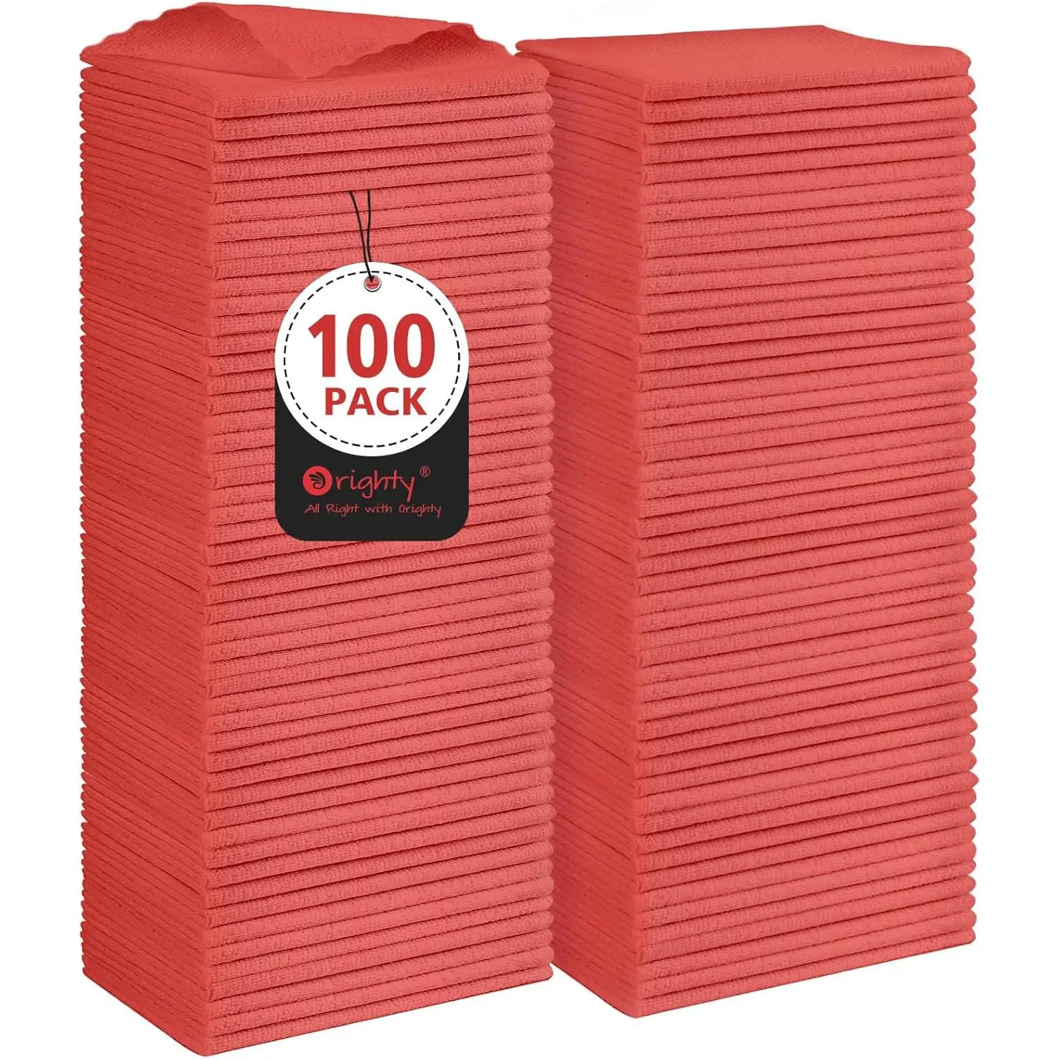 Reusable Lint-Free Rectangular Microfiber Cleaning Cloths, 100-Pack Red 11.5x11.5in Oil Absorbent Shop Rags for Car Care, Kitchen, Glass Wipes, Bulk Washcloths