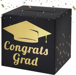 Graduation Card Box Holder for Party Decorations and Supplies - Black Congrats Grad Foldable Cardboard Gift Favors Boxes