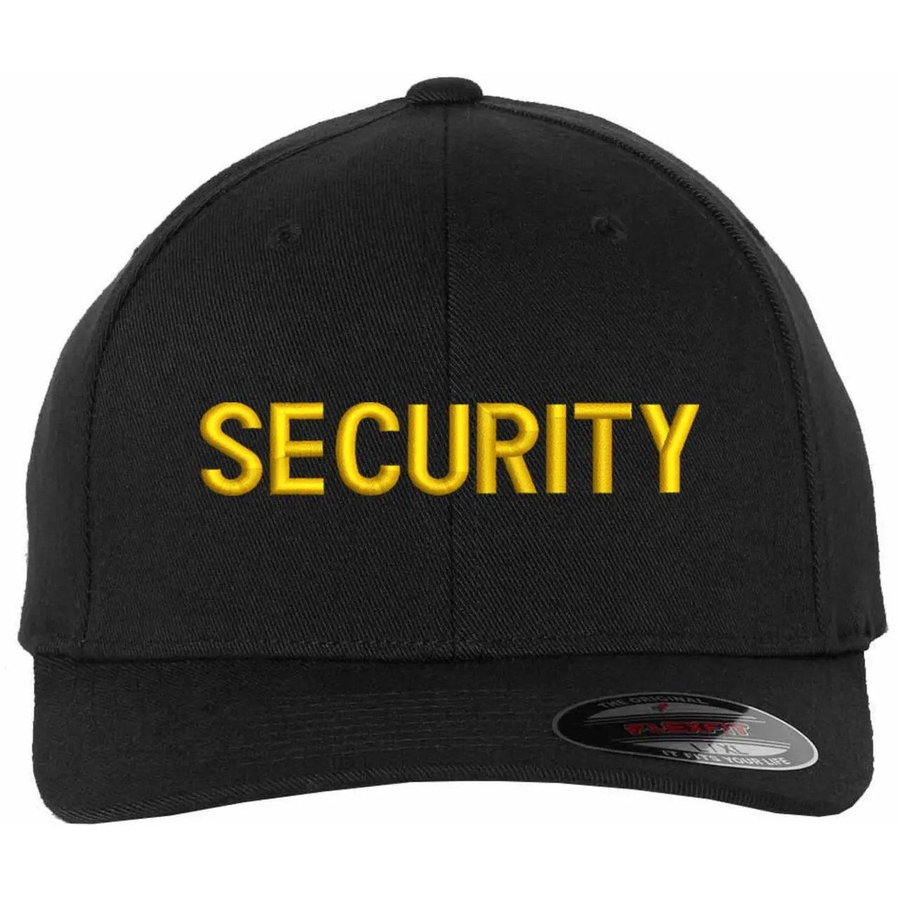 Polyester Fitted Security Text Embroidered Flexfit Baseball Cap for Guards - Structured, Breathable, Buckle-Free, Mid-Profile, Ventilation Slots, Uniform Wear, 2 Sizes (Large/XL)