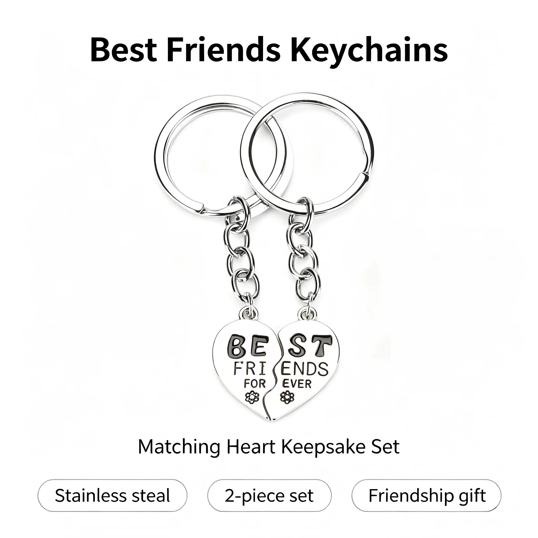 Women's Metal Puzzle Heart Broken Heart Keychain 2-Piece Matching Set, Stainless Steel Jewelry Friendship Charm, Birthday Gift Idea for Graduation, Durable Fashion Accessory, Birthday Gift Ideas, Cute Keychains, 2-Piece Set, Christmas