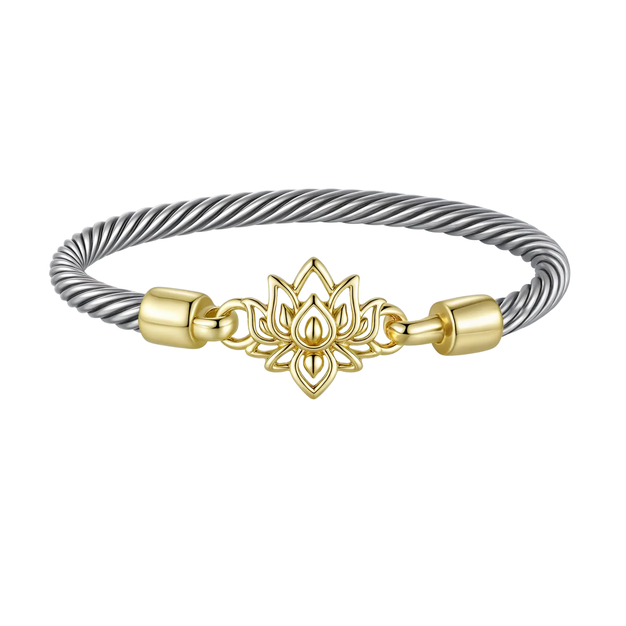 Aprilery Two - Tone Twisted Rope Lotus Bracelet, Fashion Jewelry for Daily/Party Wear