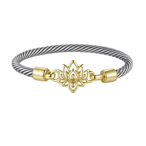 Aprilery Two - Tone Twisted Rope Lotus Bracelet, Fashion Jewelry for Daily/Party Wear