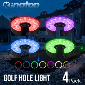KINGTOP Battery-Operated LED Golf Hole Light Glare-Free Glow In The Dark Lights for Night Golf Backyard Greens Outdoor Events 4-Pack Nighttime Play C-Shaped Design