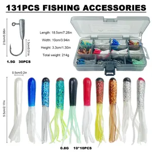 131Pcs Tube Jig Heads with Swimbaits Kit, Pre-Rigged Tubes Lure Soft Lures Bait Hooks Crappie Jigs Crappie Lures Tackle for Bass Trout Freshwater Saltwater Fishing soft plastic jerk bait soft plastic crappie jig
