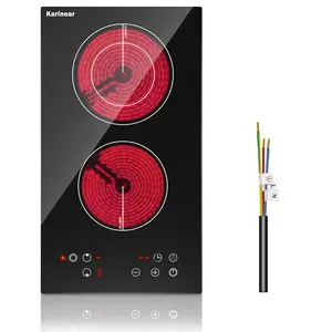 Karinear 2-Burner Built-In Electric Steel Hob (3200W) - Kitchen Appliance with Lock, Residual Heat Indicator, Over-Temperature Protection, Adjustable Thermostat, Heat Resistance, Child Safety Lock for Stir Fry, Stew