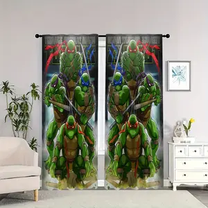 Teenage Mutant Ninja Turtles character image, weapon, ribbon background, indoor curtains, light-blocking, heat-insulating, soft, suitable for home décor, Room Decor Curtain
