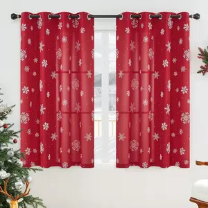 Red Snowflake Christmas Decorations Curtains 63'' Long New Year’s Eve Printed Home Window Curtains for Bathroom/Bedroom/Living Room, 52'' Wide x63'' Long, 2 Panel Set
