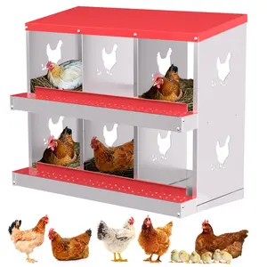 Galvanized steel chicken nest box with unfolded egg tray -6-hole rust proof ventilated egg box for hens, chickens, and ducks | Easy to clean poultry coop accessories