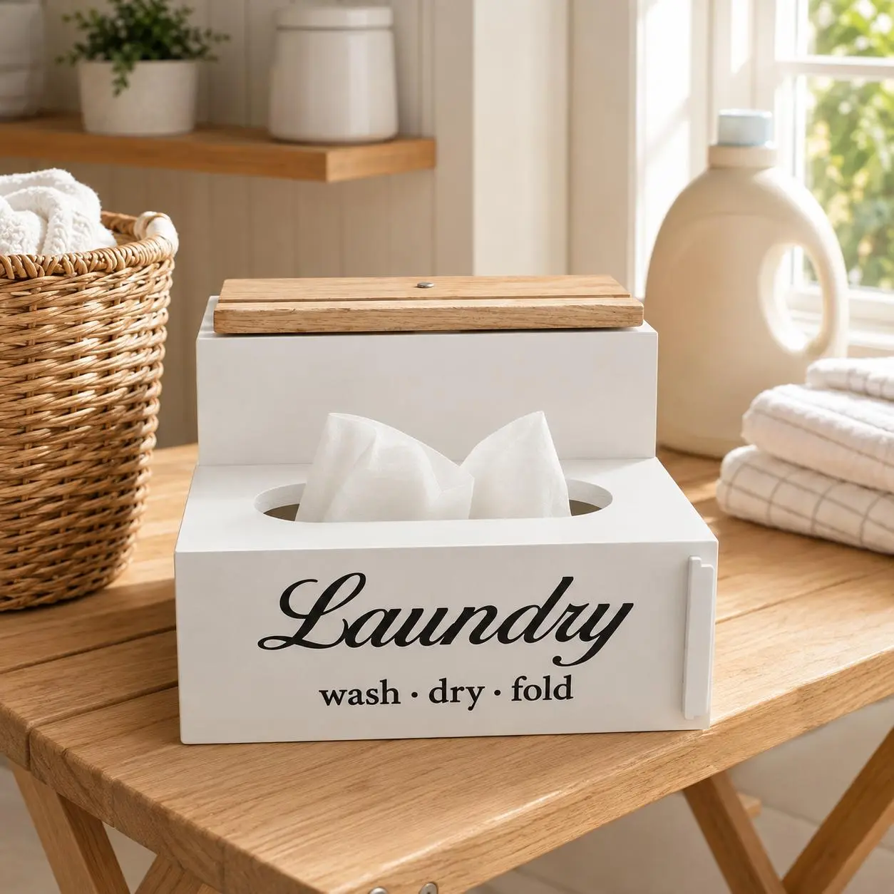 Dryer Sheets Holder with Lid Rustic Dryer Sheet Dispenser Laundry Lettering Container Laundry Fabric Softener Dispenser Box for Room Organization Storage Gray Black