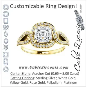 Cubic Zirconia Engagement Ring- The Taylor Ann (Customizable Asscher Cut Center with Twisting Halo & Wide Split-Pavé Band)