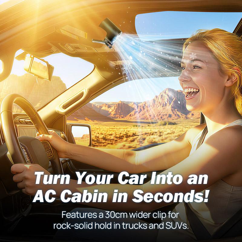 JOYTUTUS 2026 Car Clip On Air Conditioner Fan with LED Display - 360° Rotation, 100 Speeds Adjustable, USB Rechargeable Personal Cooling Fan, 60.8°F Semi-Cooling Wide Clamp 20Hr 3000mAh Battery, 2 Buttons, Left Button for Speed, Right Button for Cooling