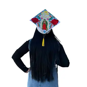 Virgen de Guadalupe Class of 2026 Mexican Embroidered Graduation Cap. Clase 2026 Birrete de Graduación Bordado Mexicano.