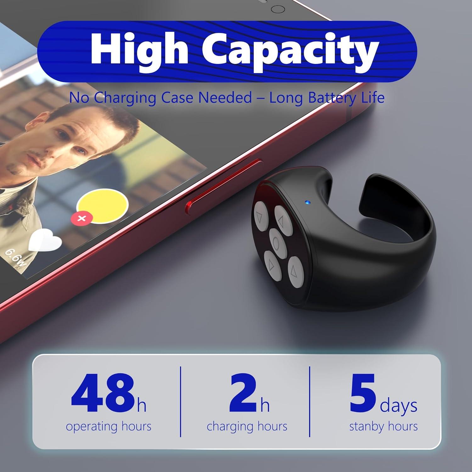 Fingertip Wireless Bluetooth Remote Control, Scrolling Ring Bluetooth Page Turner for Cooking, Yoga, or Running, for Short Video Music, Compatible with iPhone & Android, Charcoal